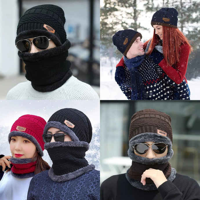 (96 Pcs Ctn) Winter Cap Beanie For Men & Women Thick Wool Neck Scarf Cap Balaclava Mask Bonnet Hats Set