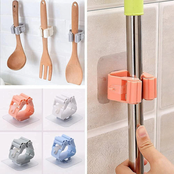 Self Adhesive Mop and Broom Holder Wall Mount Magic Hanger Organizer Cleaning Tool Storage Mop Rack (Random Color)