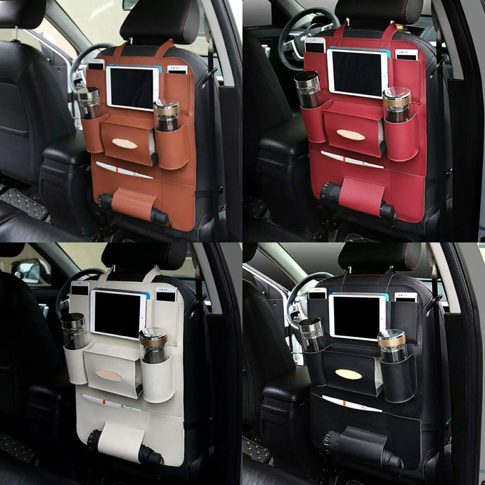 (40 Pcs Ctn) Multi-functional PU Leather Car Back Seat Storage Bag Multi Pocket Phone Cup Holder Organizer - Mix Color