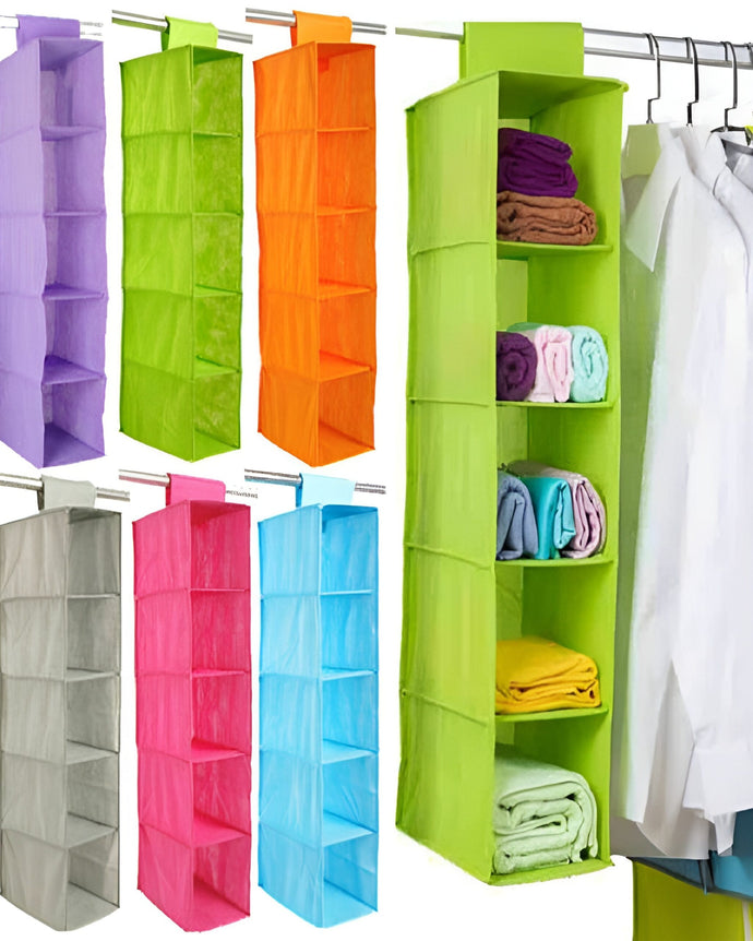 5 Shelf Hanging Wardrobe Storage Organiser Clothes Hang Closet Rack Shelves