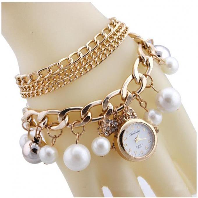 Gold Pearls Crystal Bracelet Watch