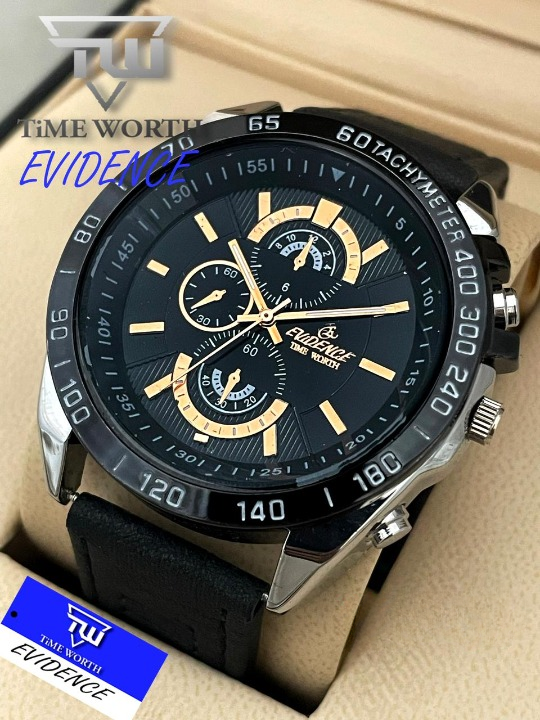Time Worth Evidence Stylish Black Leather Strap Watch
