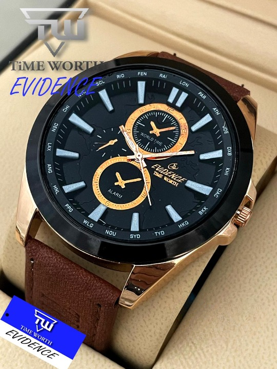 Time Worth Evidence Stylish Brown Leather Strap Watch