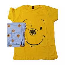 Load image into Gallery viewer, Yellow Colour Winnie The Pooh Printed Design Full Sleeves Round Neck Ladies Night Suit Comfortable Pajama Suit Printed Night Dress For Women &amp; Girls
