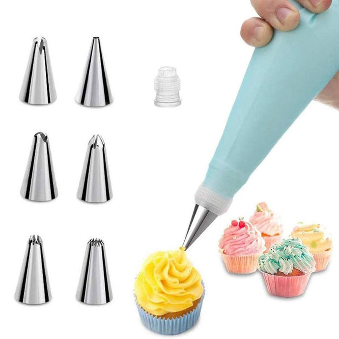 Cake Decorating Set 10 Inches Frosting Icing Piping Bag Tips with 6 Steel Nozzles