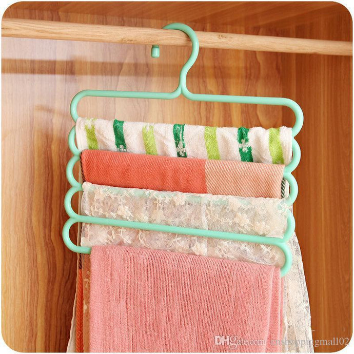 Pack of 2- Organizer Home Clothes Rack Multifunctional Bedroom Space Saver Trousers Pants Hanger Wardrobe Pants Hanging Non Slip 5 Layers Scarf Holder Plastic Storage