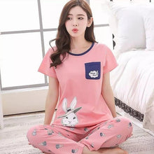 Load image into Gallery viewer, Pink Colour Rabbit Printed Design Round Neck Ladies Night Suit Comfortable Pajama Suit Printed Night Dress For Women &amp; Girls
