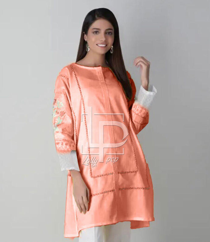 Front & Sleeves Embroidered Stitched Kurti