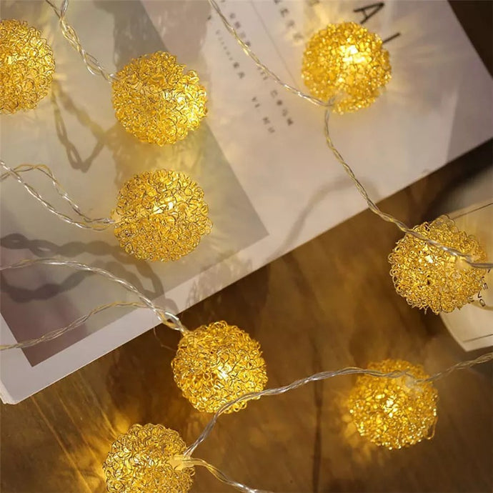 ( 20 ) LED Battery Light Wrought Iron Gold Wire Ball Fairy Light