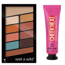 Load image into Gallery viewer, Wet n Wild Color Icon Eyeshadow 10 Pan Palette- Not A Basic Peach &amp; Maybelline Cheek Heat Blush BERRY FLAME
