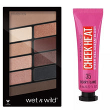 Load image into Gallery viewer, Wet n Wild Color Icon Eyeshadow 10 Pan Palette - Nude Awakening &amp; Maybelline Cheek Heat Blush BERRY FLAME
