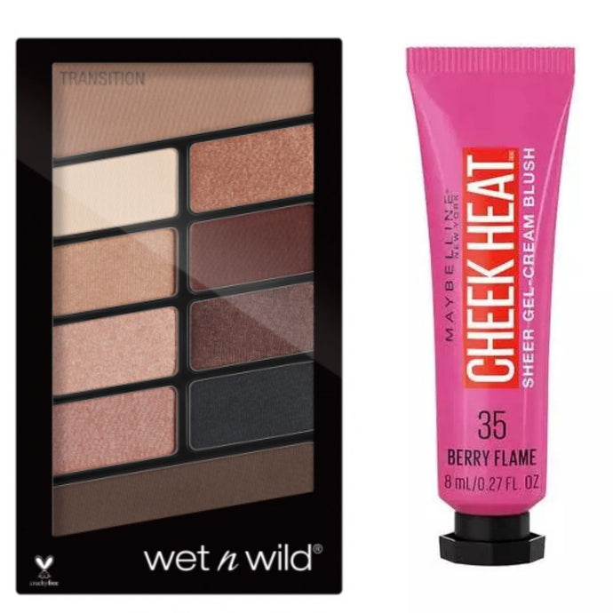 Wet n Wild Color Icon Eyeshadow 10 Pan Palette - Nude Awakening & Maybelline Cheek Heat Blush BERRY FLAME
