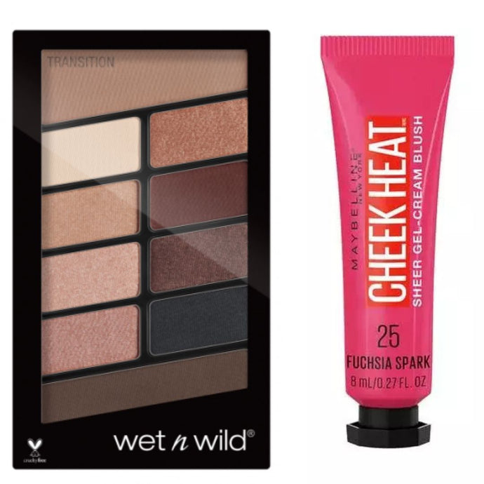 Wet n Wild Color Icon Eyeshadow 10 Pan Palette - Nude Awakening & Maybelline Cheek Heat Blush FUCHSIA SPARK