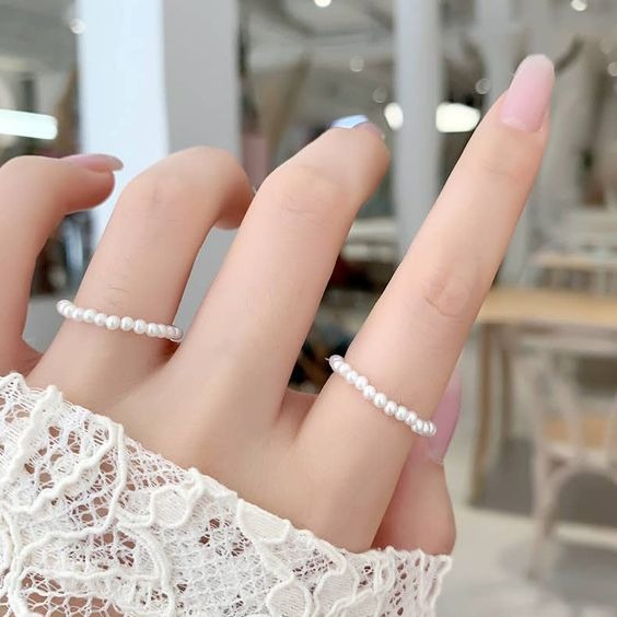 Pack of 2 Silver Pearls Girls Ring Trendy Fashion Jewellery Women Rings