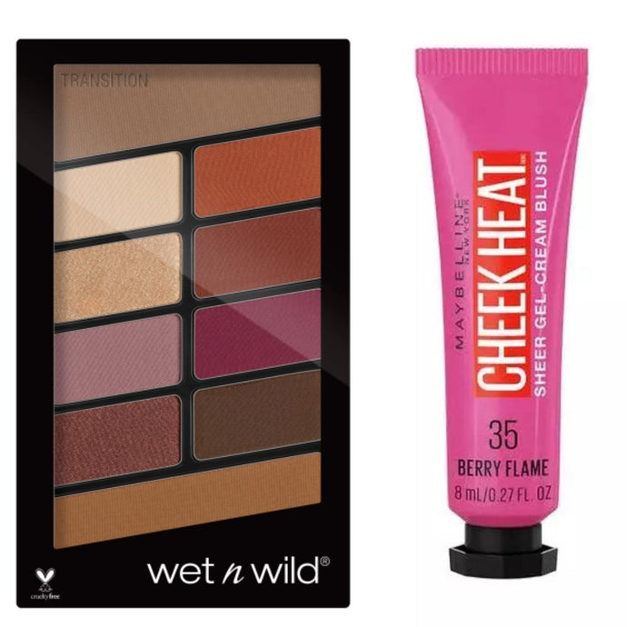 Wet n Wild Color Icon Eyeshadow 10 Pan Palette - Rose In The Air & Maybelline Cheek Heat Blush BERRY FLAME