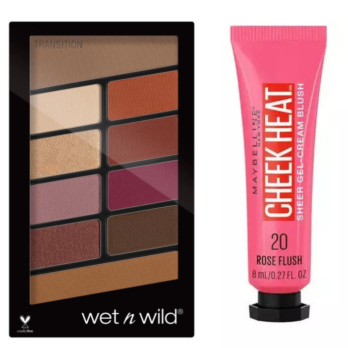 Wet n Wild Color Icon Eyeshadow 10 Pan Palette - Rose In The Air & Maybelline Cheek Heat Blush ROSE FLUSH
