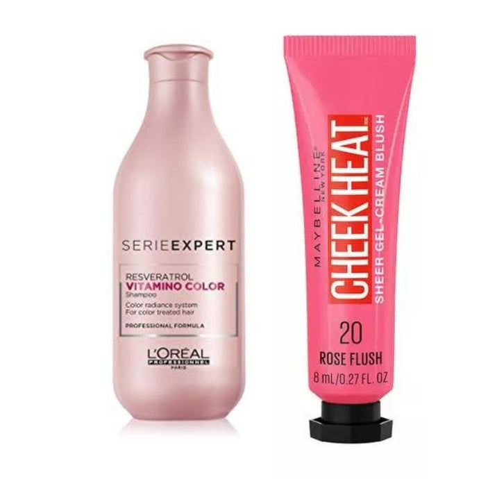 Loreal Serie Expert VITAMINO COLOR  Shampoo + Maybelline Cheek Heat Blush ROSE FLUSH